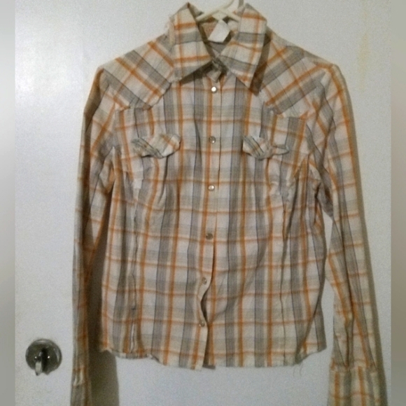 Vintage Y2K "MOON" 100% Cotton Long sleeve button down plaid flannel shirt MED - Picture 6 of 6